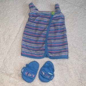 American Girl Doll Bath Wrap & Slippers Set EUC Blue Striped (Retired)